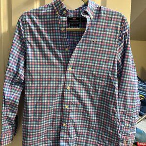 Vineyard‎ Vines Boys Performance Pink Blue Checkered  Button Down Shirt Medium